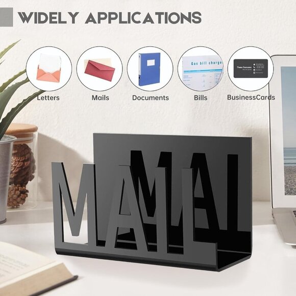 2PACK Metal Mail Holder Countertop Bill Organizer with Modern Cutout Lettering D - Picture 2 of 6